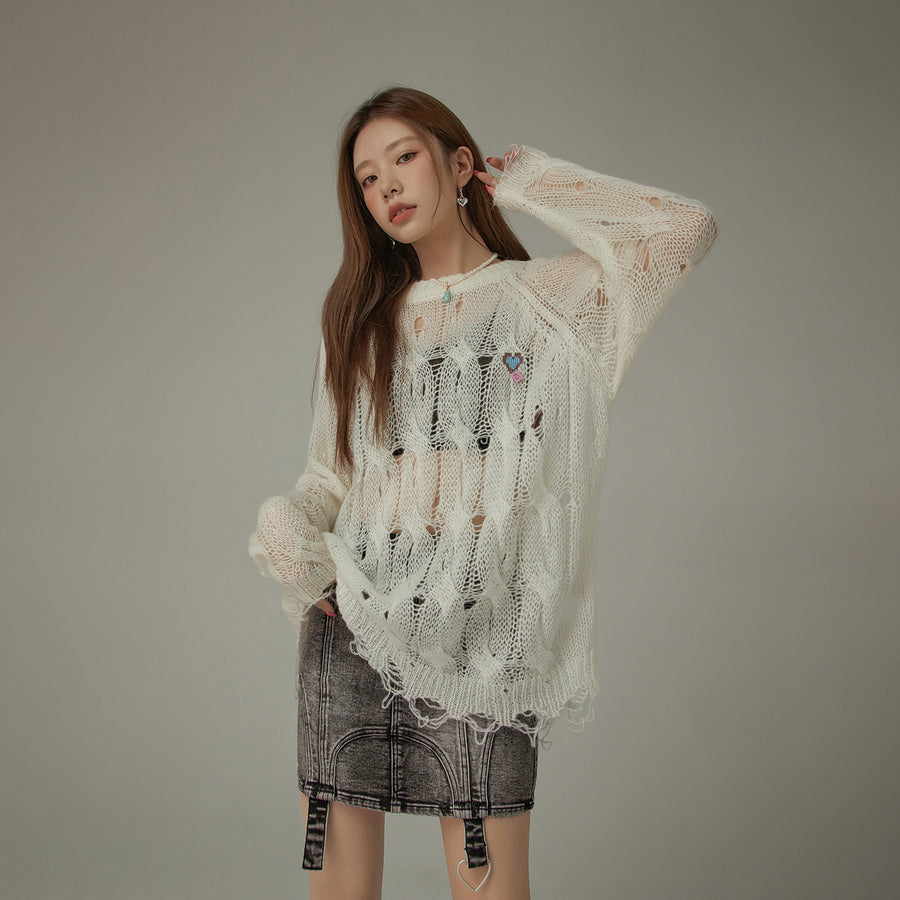 CHUU Color Distressed Knit Loosefit Sweater