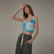 Chuu Babe Cherry Pattern Two Toned Sleeveless Crop Top