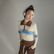 Half Zip-Up Color Collar Knit Sweater