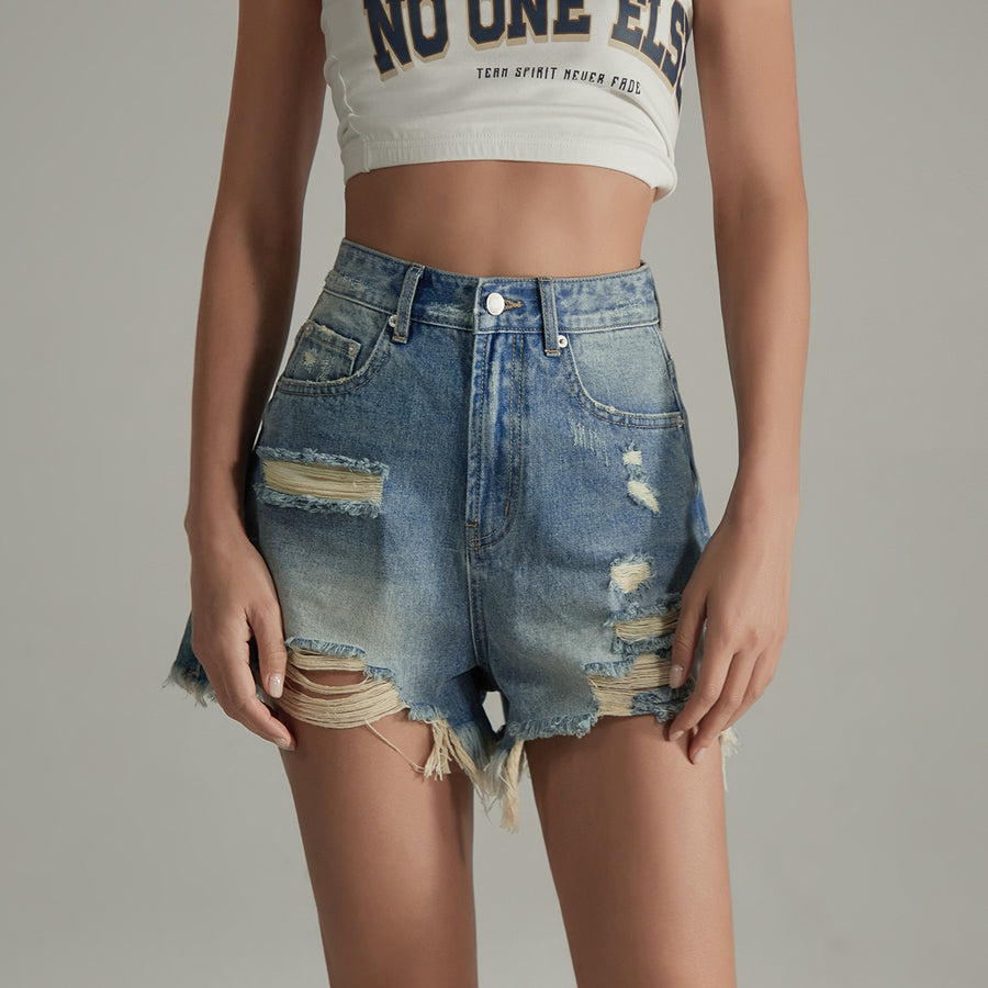 CHUU Distressed Ripped Denim Shorts