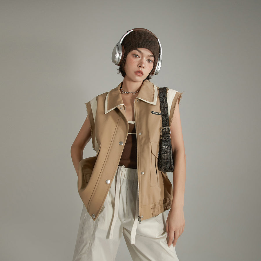 CHUU Color Pocket Raw Edge Zipper Vest