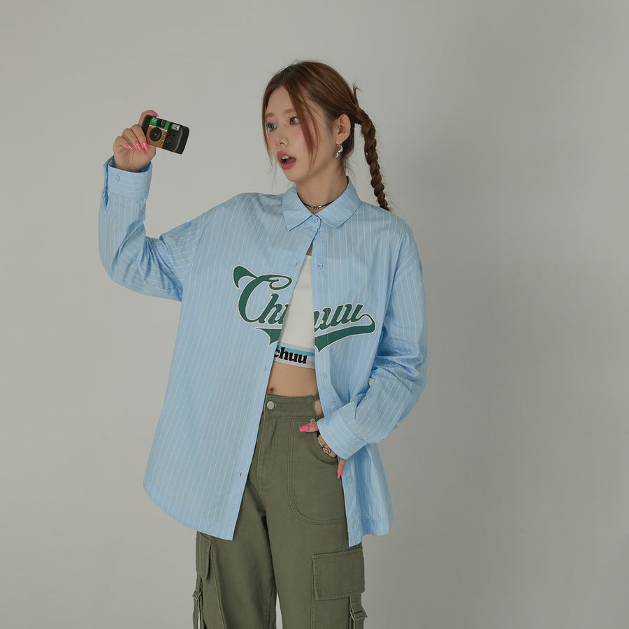 CHUU Logo Stripe Loose Fit Shirt