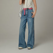 Frayed Denim Straight Jeans