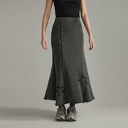 Star Raw Hem Mermaid Long Skirt