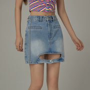 Front Cutout Denim Mini Skirt