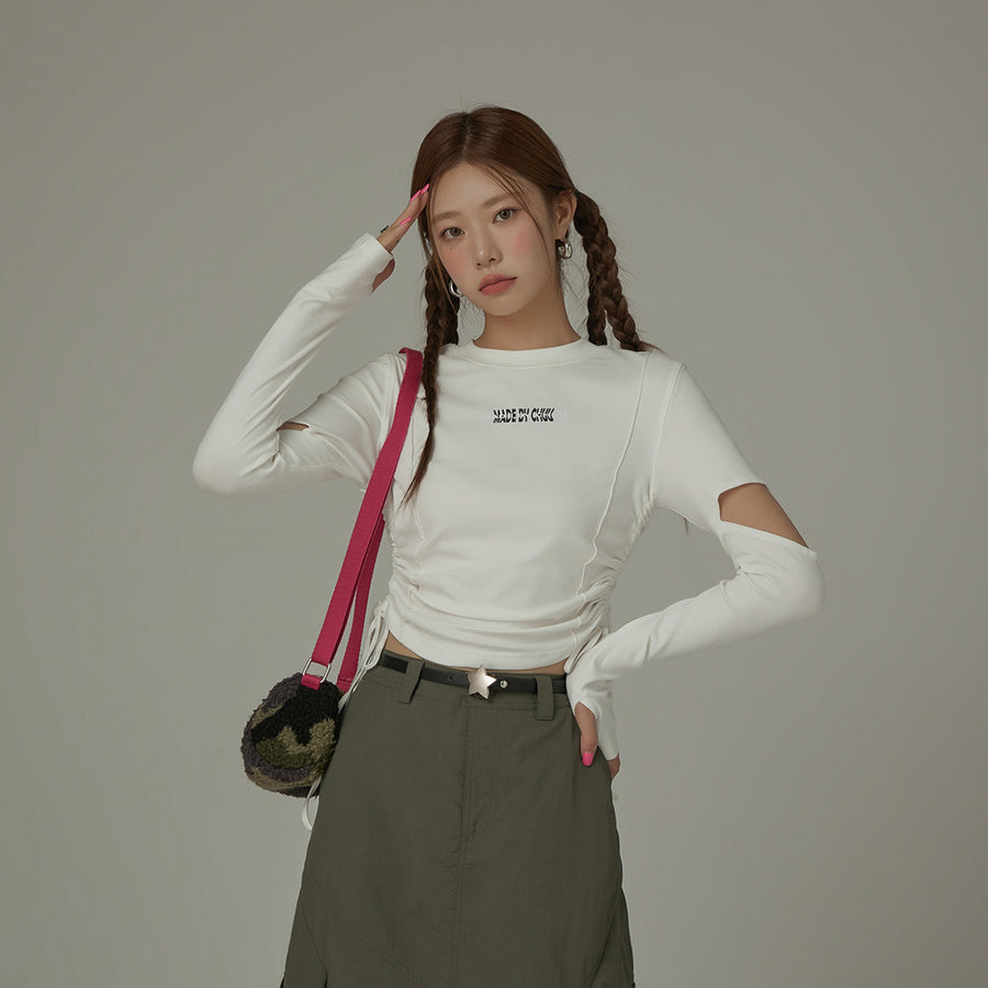 CHUU Waist Shirring Cutout Sleeves Top