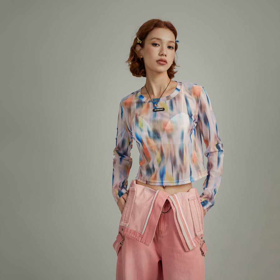 CHUU Multi Color Long Sleeve Crop Top