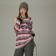 Logo One Shoulder Stripe Cherry T-Shirt