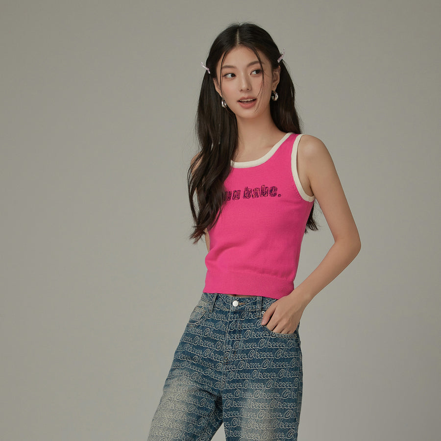 CHUU Logo Lettering Color Knit Sleeveless Top