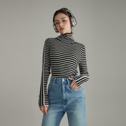 Striped High Neck Knit Top