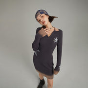 Open Collar Star Knit Dress