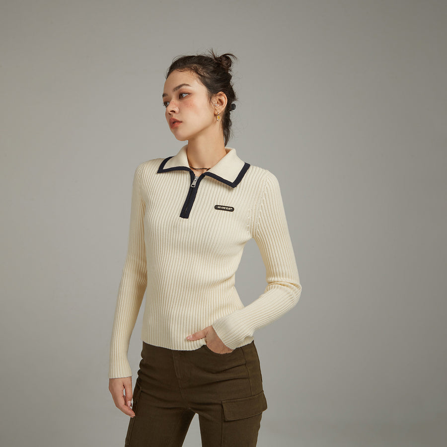 CHUU Half Zip-Up Basic Knit Top