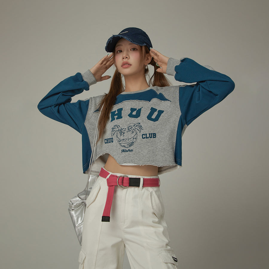 CHUU Cropped Logo Color Loosefit Sweatshirt