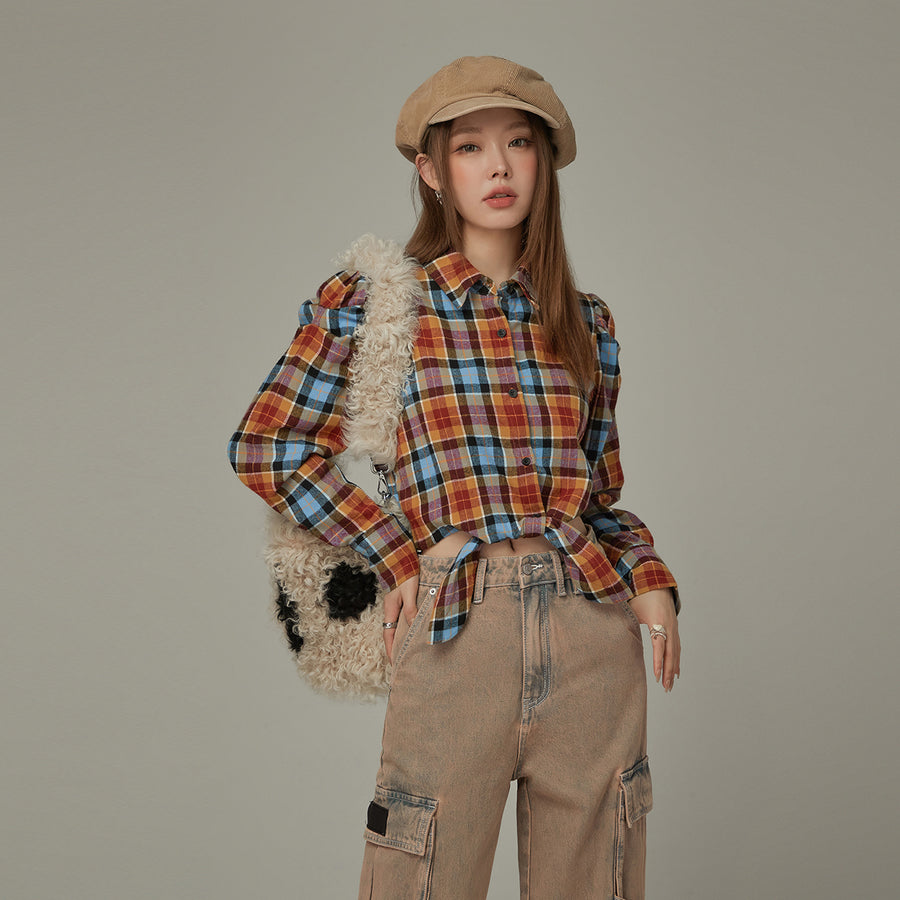 CHUU Check Front Tie Shirt