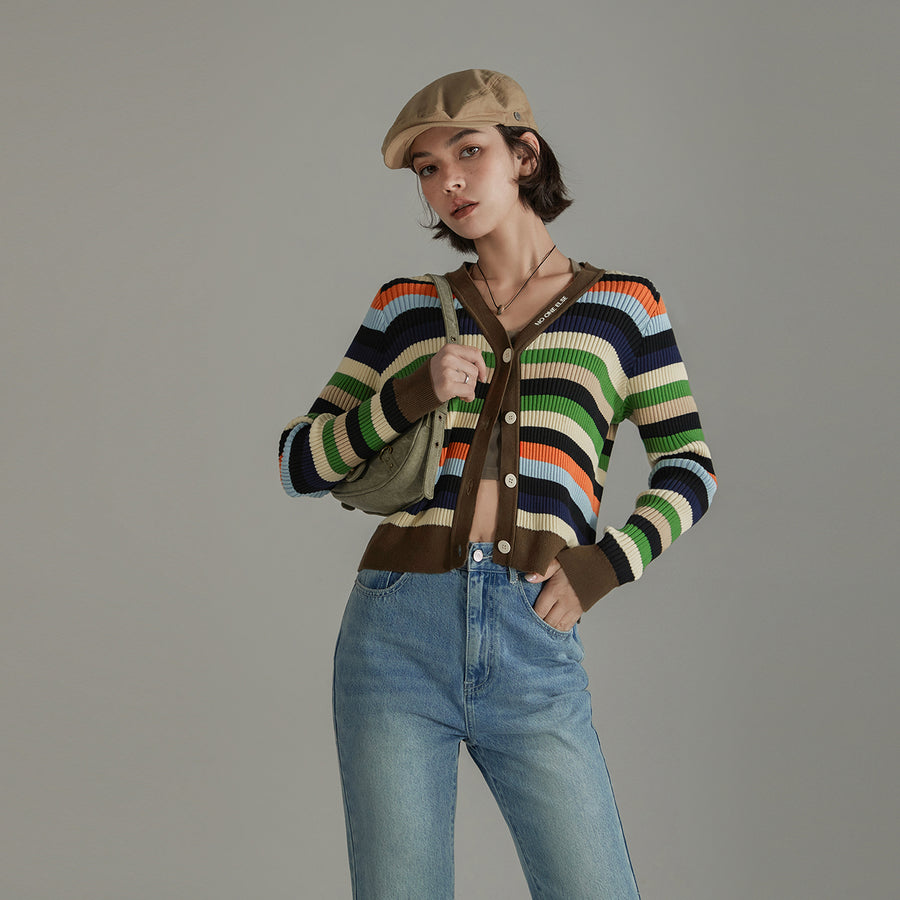 CHUU Striped Knit Cardigan