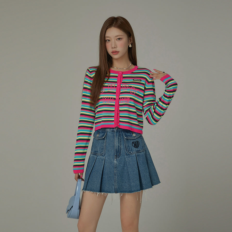 CHUU Rainbow Stripes Knit Button Cardigan