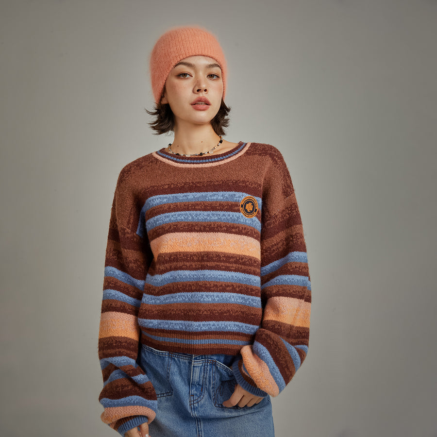 CHUU Logo Striped Loose Fit Knit Sweater