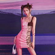 Square Color Combination Sleeveless Mini Dress