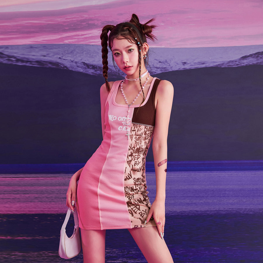 CHUU Square Color Combination Sleeveless Mini Dress
