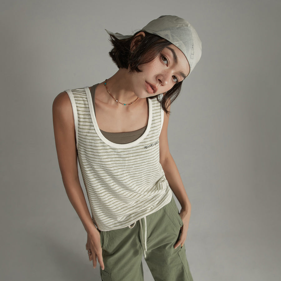 CHUU Striped U-Neck Contrast Color Sleeveless Top