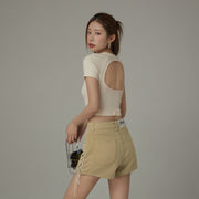 Back Cut Out Slim Crop Daily T-Shirt