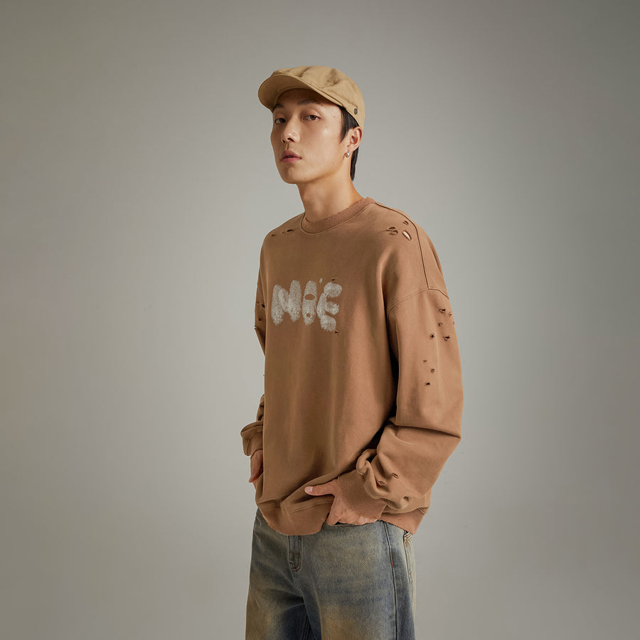 CHUU Lettering Distressed Sweatshirt