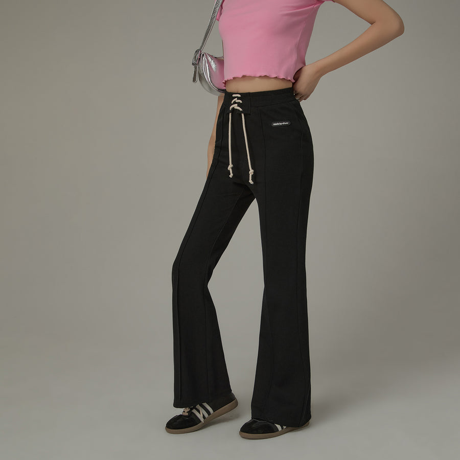 CHUU Lace Up Semi Bootcut Casual Pants