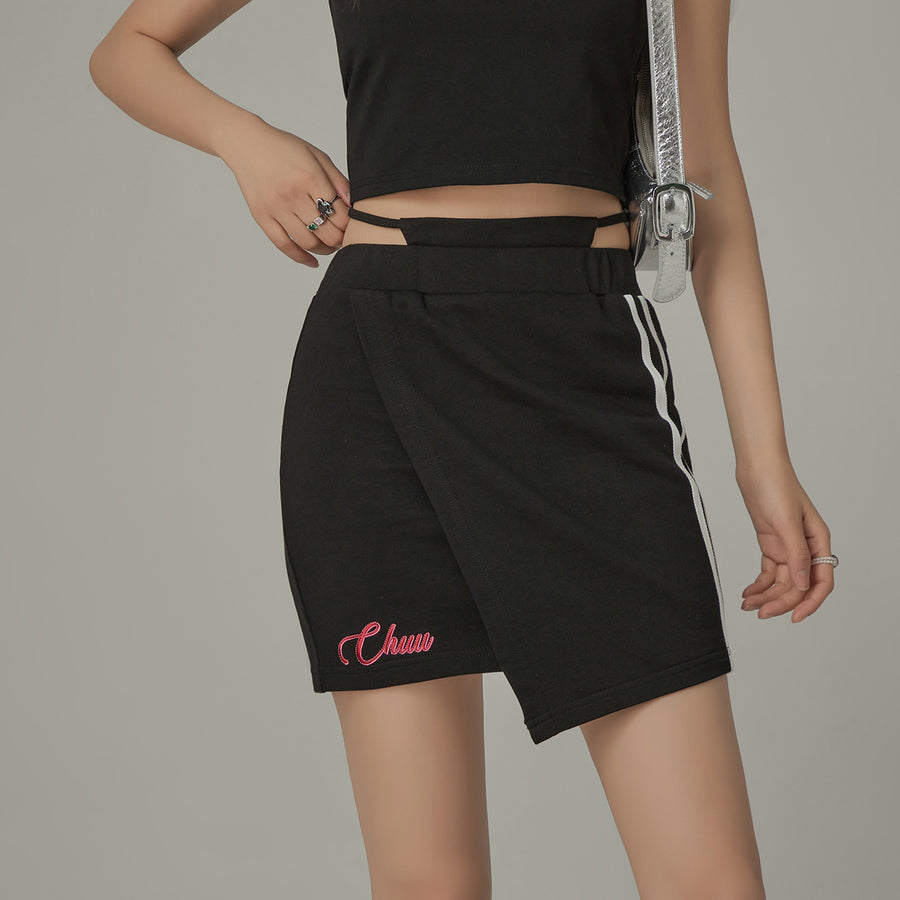 CHUU Waist String Slim Unbalanced Mini Skirt