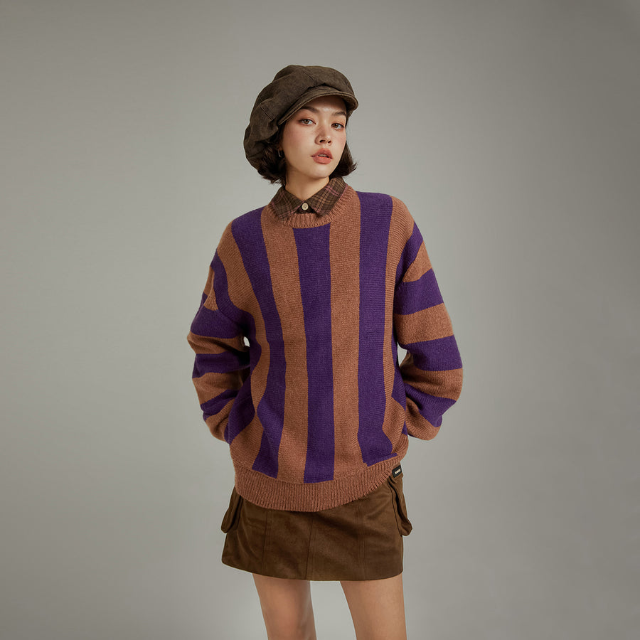 CHUU Vintage Color Scheme Stripe Knit Sweater