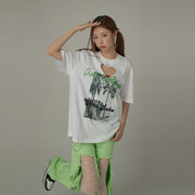 Cotton Heart Key Hole Chuu Babe Printed Loose Fit T-Shirt