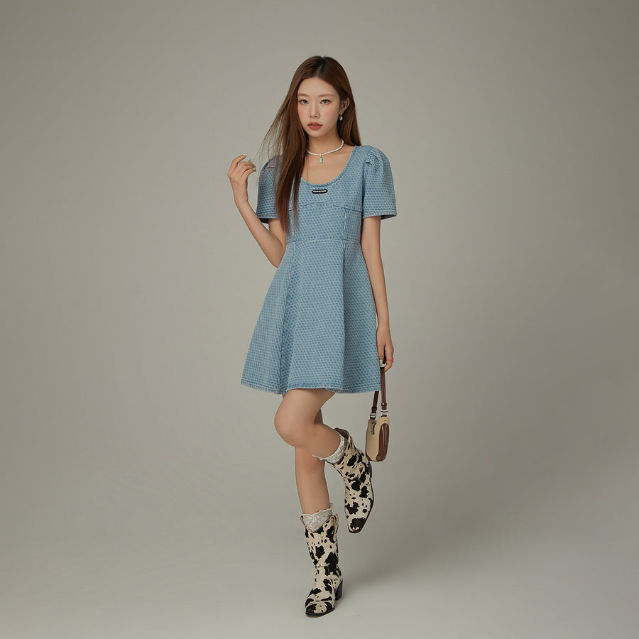 CHUU Puff Sleeve Denim Mini Dress