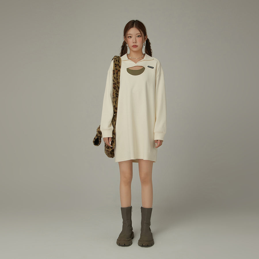 CHUU Open Collar Slit Dress