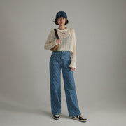 Vintage Argyle Pattern Wide Denim Jeans