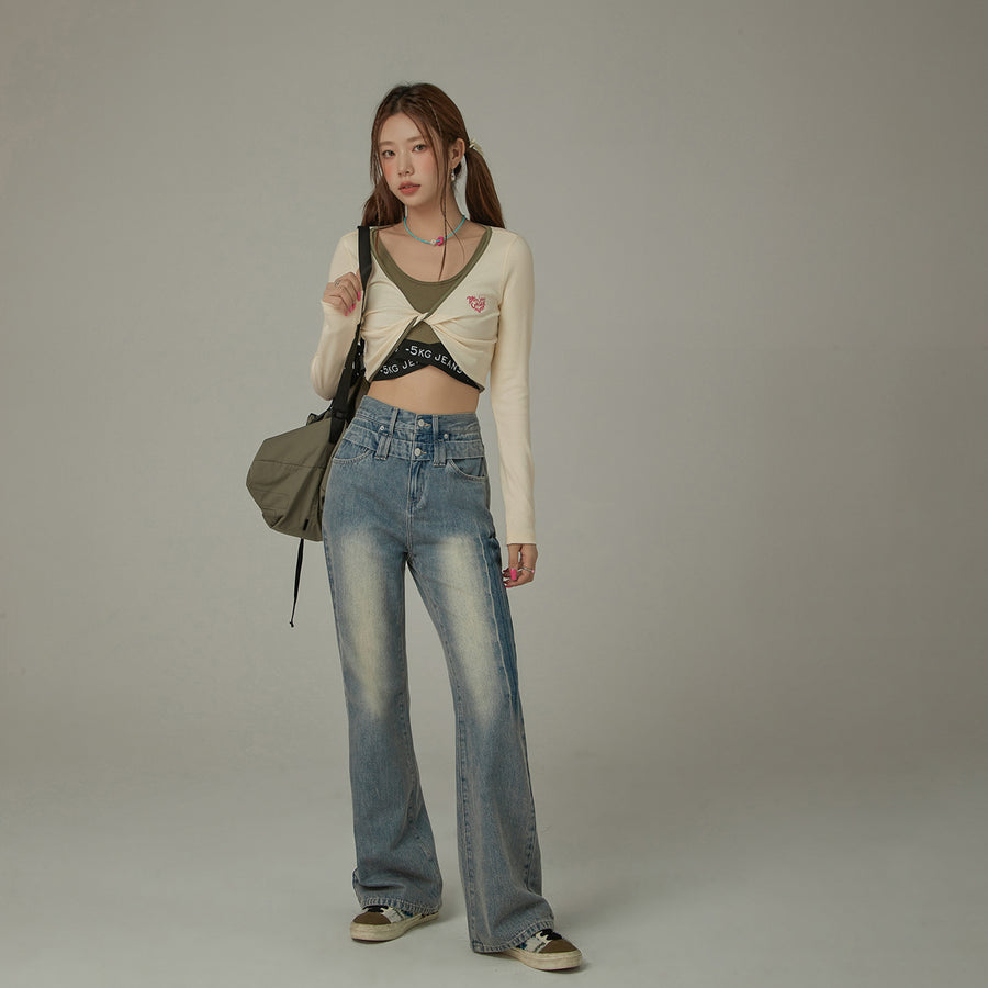 CHUU Double Button Vintage Bootcut Denim Jeans