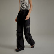 Logo High Waist Drawstring Casual Pants