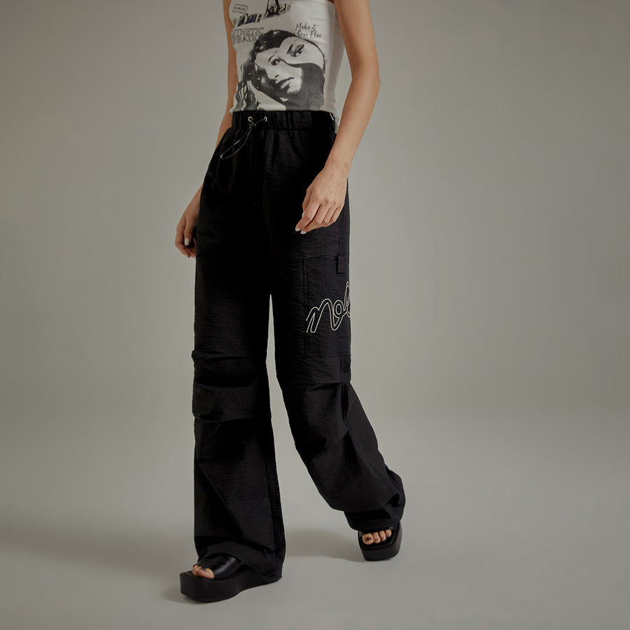 CHUU Logo High Waist Drawstring Casual Pants