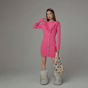 Ruffle Heart Button Knit Dress