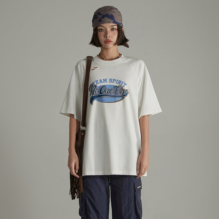 CHUU Ripped Sporty Printed Boxy T-Shirt