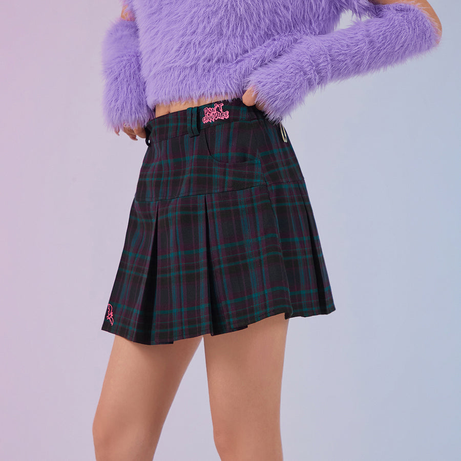 CHUU Dont You Dare Check Pleated Skirt