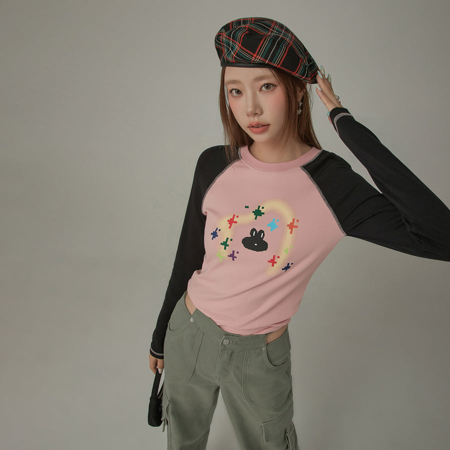 CHUU Character Pixel Stars Color Long Sleeve T-Shirt