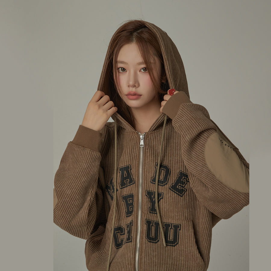 CHUU Lettering Ribbed Loosefit Hooded Zip-Up