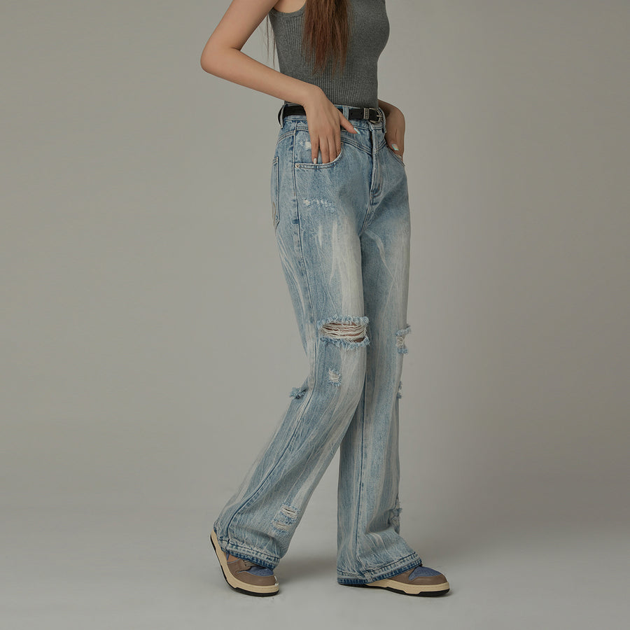 CHUU Tie-Dye Ripped Bootcut Jeans