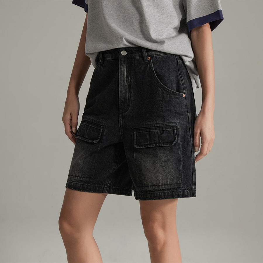 CHUU Black Denim Baggy Bermuda Shorts