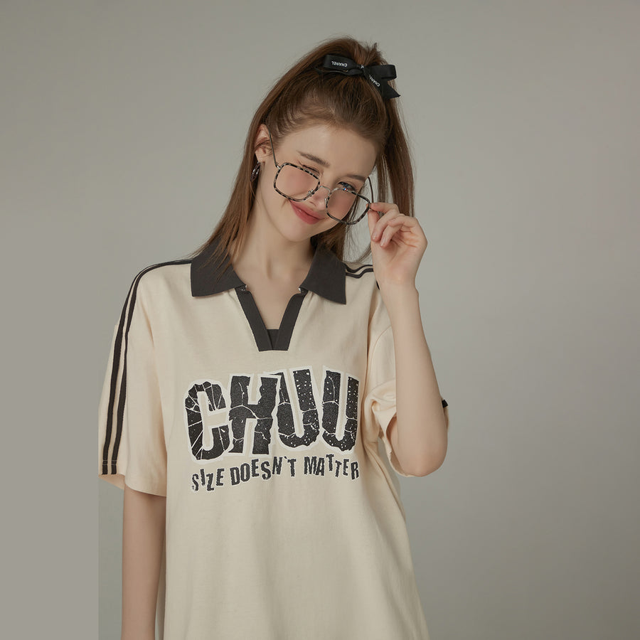 CHUU Size Doesnt Matter Open Collar Colorblocked Short Sleeve T-Shirt