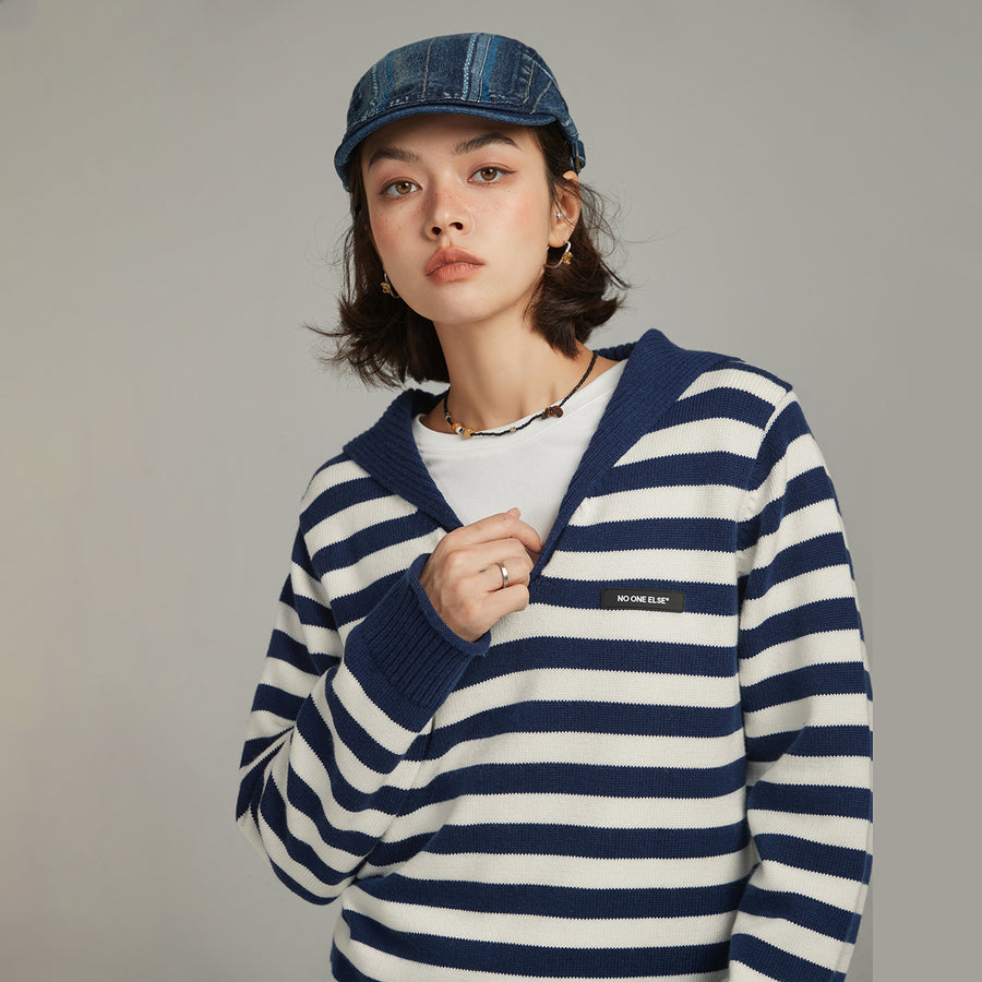 CHUU Collar Striped Knit Sweater