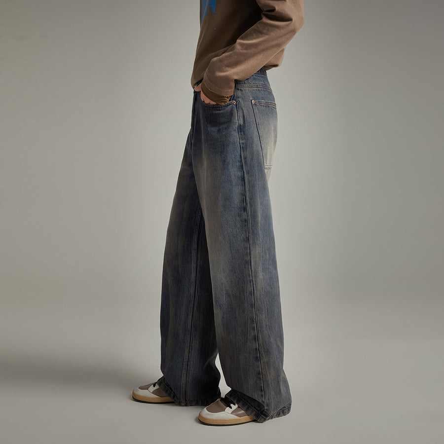 CHUU Simple Washed Wide Denim Jeans