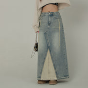 Color Matching Long Denim Skirt