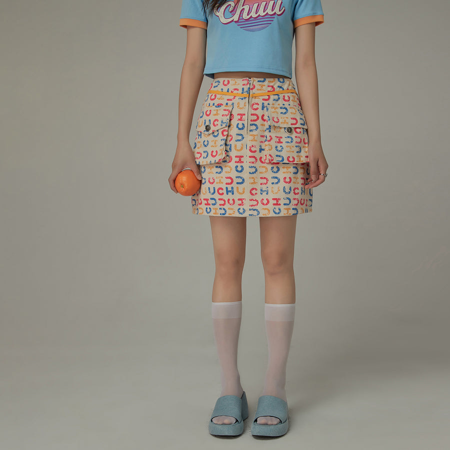 CHUU Chuu Logo Color Pattern Pocket Mini Skirt