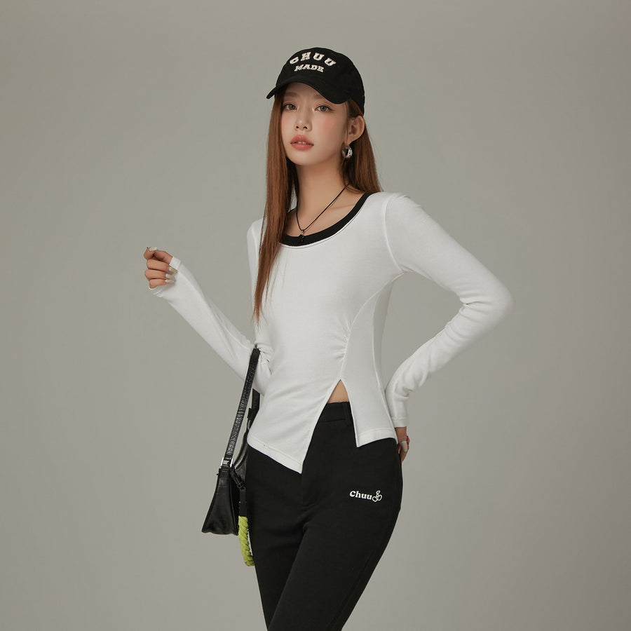 CHUU Slit Long Sleeve Simple T-Shirt