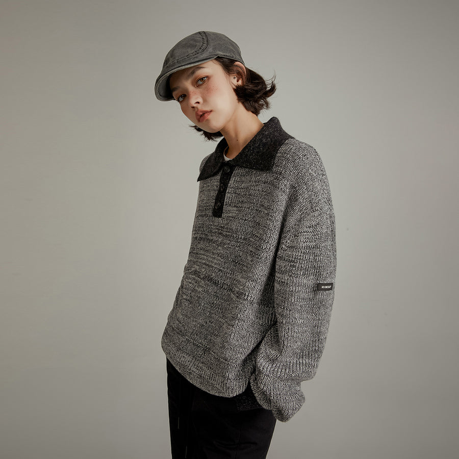 CHUU Polo Neck Color Combination Knit Sweater